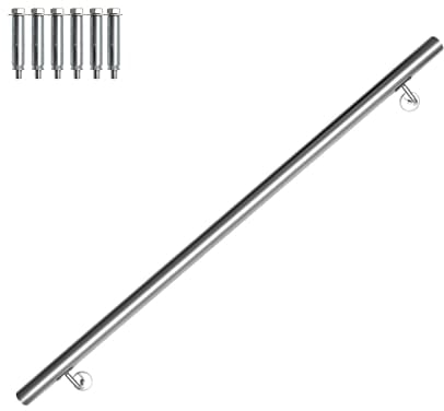 Vigevee Pasamanos de acero inoxidable, Barandilla Manos para escaleras, Baranda Montaje Soporte en Pared Barandilla Interior Exterior, Incluye soporte de pared y tapas de extremos, 120 cm