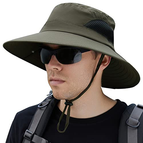 AIEOE Chapeau de Soleil Pliable Homme Extérieur Casquette de Pêcheur Large Bord Anti UV Protection Le Visage du Cou Respirant