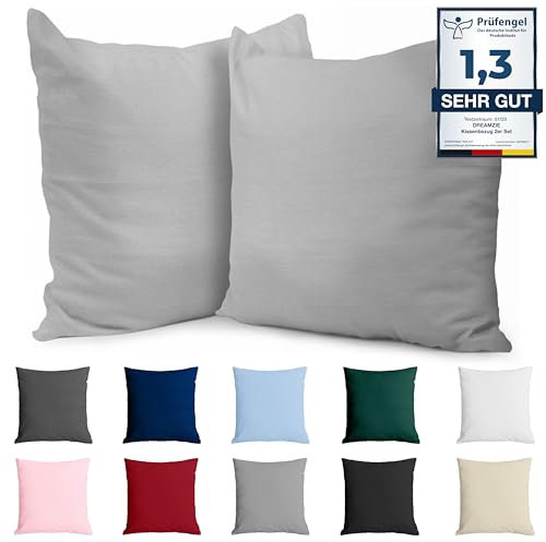 Kissenbezug 50x50 Baumwolle Renforcé (2er-Set) - Hellgrau - Dicht gewebt mit 57 Fäden/cm² - Kissenhülle 50x50 cm - Oeko Tex Zertifiziert - Dreamzie