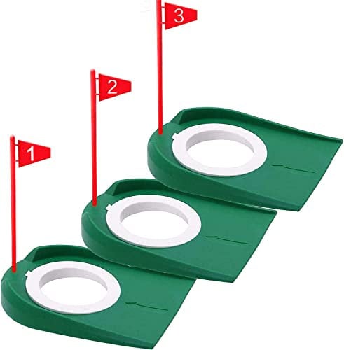 Golf Putting Cup and Flag Putt Training Hole All-Direction Surface Regulation Practice Cups for Men Women Kids Indoor Outdoor Home Office Backyard Golfing (3 Pcs Green Cup with Red Flag)