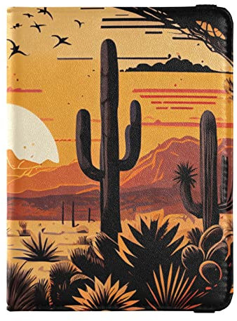 FRODOTGV Western Cactus Sunset Desert Leather Travel Passport Wallet Passport and Vaccine Card Wallet Combo Passport Holder for Women and Men Waterproof