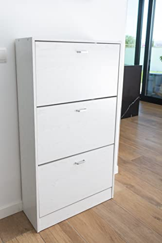 DUPI Mueble Zapatero Madera | 3 Puertas Oscilobatientes | 6 Baldas para 28 Zapatos | Diseño Minimalista | Zapatero Entrada (Blanco)
