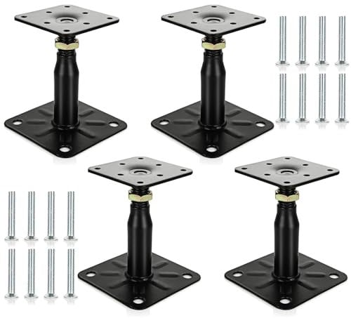 Lot de 4 supports de base de poteau surélevés réglables galvanisés de 100 à 150 mm, support de toit robuste pour bâtiment – Noir
