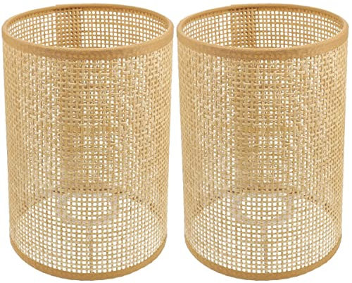 Lot de 2 abat-jours de rechange en rotin pour lustres E27/E14 - En forme de cylindre naturel - Couvercle de lampe de table - Lustre - Lampadaire