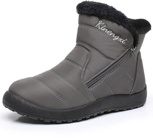Damen Winterschuhe Warm Gefüttert Winterstiefel Leicht Schneestiefel rutschfest Kurzschaft Stiefel Frauen Outdoor Snowboot, Grau, 37 EU, Tag 38