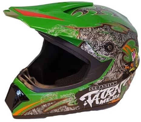 Kinder Crosshelm Mejia – Motorradhelm für Kinder, ABS-Schale, robuster Kinderhelm für Downhill, Quad und Motocross, Grün, Größe M, 55 – 56 cm