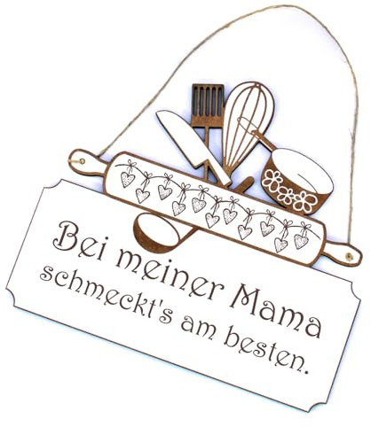 Schild Bei meiner Mama schmeckt's am besten - Küche Türschild Kochen Deko Vintage Dekoschild Türdeko Küchendeko - 20 x 18 cm