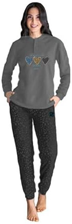 GIVOVA Pigiama Lungo Donna in Caldo Pile in Varie Taglie E Colori, Pigiama Femminile (S, GCF031-Grigio-Nero)