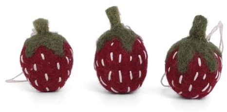 Gry & Sif - 12714 - Baumanhänger, Set aus 3 Erdbeeren, rot, Filz, 3cm, Handarbeit