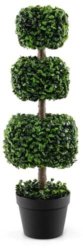 GIANTEX Künstlicher Topiary Baum, 75 cm, mit Topf aus Kunststoff gefüllt mit Zement, immergrün, künstliche Buchsbaum-Pflanze, dreifach quadratisch, für Veranda, Wohnzimmer, Eingangsbereich