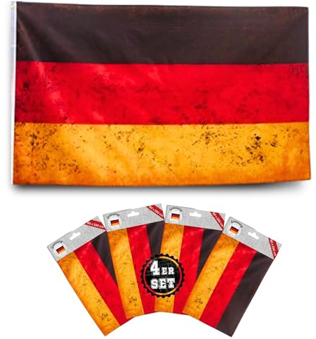 Bada Bing 4er Set Deutschland Fahne Vintage Style Germany Flagge mit Metallösen 90 x 150 cm Fahnen im Shabby Retro look