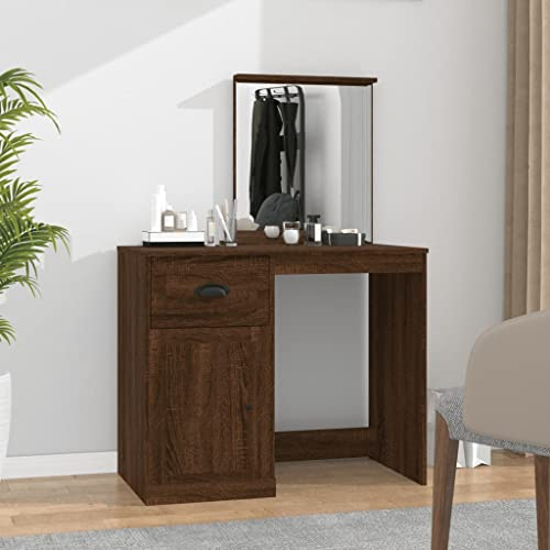 Furniture Home Tools Schminktisch mit Spiegel, Braun Eiche, 90 x 50 x 132,5 cm, Holzwerkstoff
