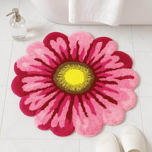 Feblilac Badematte mit rosa Blumen, Blumenmatte für Badezimmer, niedliche Pflanze, rutschfeste Bodenmatten, waschbarer Mikrofaser-Teppich für Wohnzimmer, Zuhause, schnell trocknender Teppich