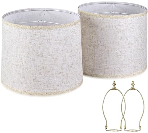 Lampenschirme, 2 Stück, Trommel-Lampenschirm, 29,5 cm oben x 32 cm unten x 24,1 cm hoch, moderner Lampenschirm aus natürlichem Leinen, für Tischlampe und Nachttischlampe, Montage erforderlich (Beige)