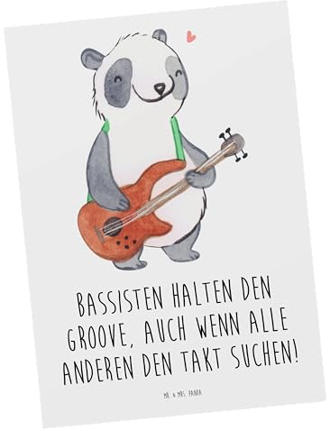 Mr. & Mrs. Panda Grußkarte Bassgitarre Groove - Geschenk, Musikinstrument, Musiker, Postkarten, Bassist, Kunstkarten, Instrument, Postkarte, Musikband, Ansichtskarte, Ansichtskarten, Musizieren, Musik