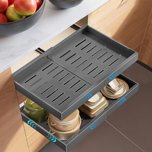 DOZNOZRI Adjustable Tall Organizer Drawers 32-52cm No Drill Shelf Pullout for Bath & Kitchen