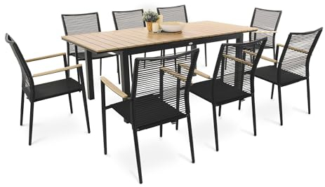 di volio Gartenmöbel MOZZATE, Gartenmöbel-Set - Esstisch & 6-8 Stühle, aus Kunstholz und Polyrattan, Esstisch mit ausziehbarer Tischplatte (8+1)