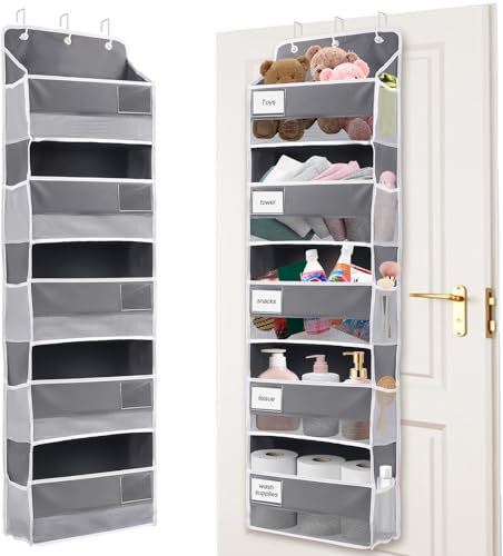 5-Layer Over Door Storage with Clear Net Window, Label Pocket and Side Pockets, Wall Hanging Wardrobe Organiser For Clothes Towel Teddy Toy Nursery Bedroom Bathroom, Campervan Storage Ideas