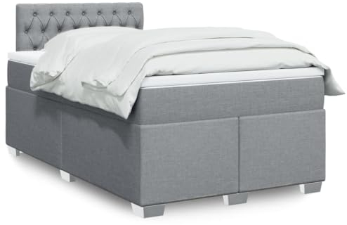 Keyroto Boxspringbett 120x200 cm mit matratze Stoff, Polsterbett 120x200 cm mit LED Beleuchtung, Bett 120x200 cm mit Matratze und lattenrost, Bett komplett-Hellgrau 120x200 cm