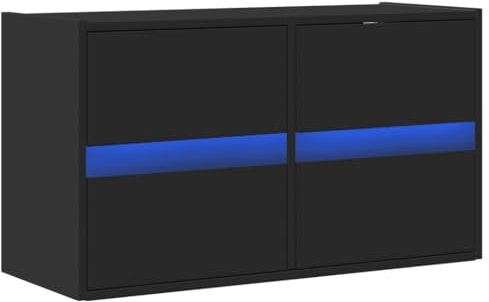 vidaXL TV Wall Cabinet with RGB LED Lights - Black Engineered Wood Floating TV Stand Unit with 4 Drawers - 80x31x45 cm - Space-Saving Design