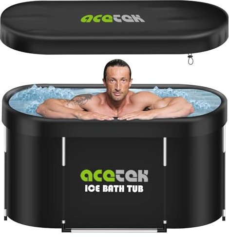 acetek 380L große ovale Eisbad Tonne für Athleten, mehrschichtige tragbare kalte Eisbad Badewann im Freien für Erholung, kalte Ice Bath tub für Mobile Eisbäder 115cm für für Outdoor den Innen