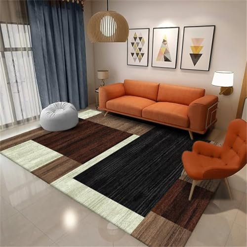 AITROMNI Fussmatte Waschbar Teppich Klein Rund Brauner rechteckiger Wohnzimmerteppich modern Antifouling waschbar Teppich Junge 80X160CM