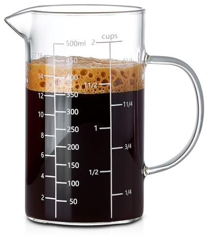 500ML 2 CUP Glass Liquid Measuring Cup With Handle, High Borosilicate Glass Three Scales (OZ, Cup, ML/CC) for Kitchen or Restaurant, V-Shaped Spout Glass Measuring Beaker, Easy To Read