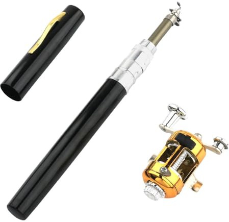 Taschen Angelrute, Teleskop-Angelrute, Leichte Stift Angelrute mit Angelrolle Mini-Angelrute Rollen Combo zum Salzwasser Süßwasserfischen