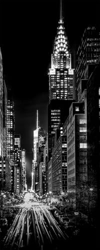 STYLER Glasbild Downtown 50 x 125 cm I Skyline New York bei Nacht I Wandbild aus Glas I Bild Wohnzimmer Flur Schlafzimmer I Wanddeko Home Kunstdruck Chrysler Building