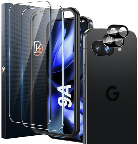LK für Google Pixel 9a für Panzerglas mit 2 Glas & 2 Kameraschutz | 9H Härte Bruchsicher Kratzfest Schutzglas, Anti-Fingerabdruck, Rahmen-Installationshilfe, 0 Staub & Blasen, HD-klar