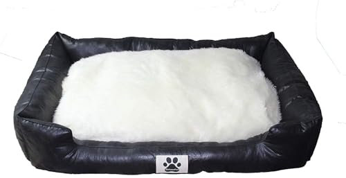 EmsCraft24 Hundebett Hundesofa Kunstleder Schlafplatz Katzenbett 2in1 Wendekissen (Schwarz, 80x60cm)