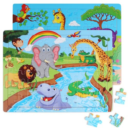 2 Stück Holzpuzzle Kinder, Waldtiere Holzspielzeug Steckpuzzle, Lernspiele Wooden Puzzle, Niedliches und Lustiges Rahmenpuzzle für Kinder ab 3 Jahren