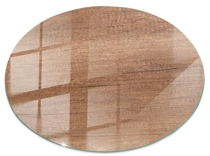 Tulup Glasplatte für Tisch ⌀ 50 cm Rund Geschliffene Kanten Auswechselbare Platte Gehärtetes Glas Modernes Design Dekoration Tafelglas für Küche und Esszimmer - Motiv Klassisches Holz