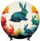 HJTRW Assiette décorative en porcelaine anglaise avec support de présentation en céramique - Lapin arc-en-ciel - Assiettes rondes à suspendre au mur - 17,8 cm