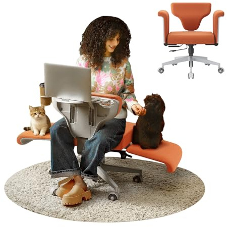 Newtral Multi-Position Criss Cross Chair with Task Tray, Adjustable Armrests, Silent Wheels, Stain-Resistant Fabric, 90°-117° Recline, Seat Depth Adjustable, for Home Work & Relax, Freedom-X, Orange