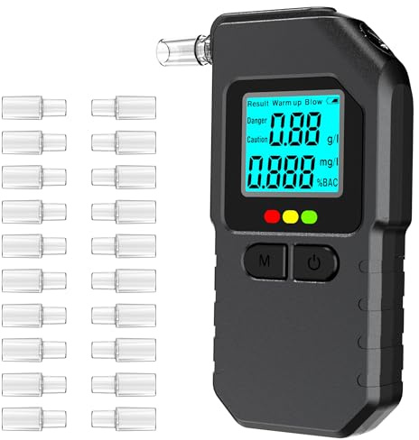 TORVEX Breathalyser for UK Drink Driving Limits, High Precision Digital | Breathalyzer with LCD Display, Alcohol Testing Kits 20 Mouthpieces, Portable for Home Party & Safe Driving