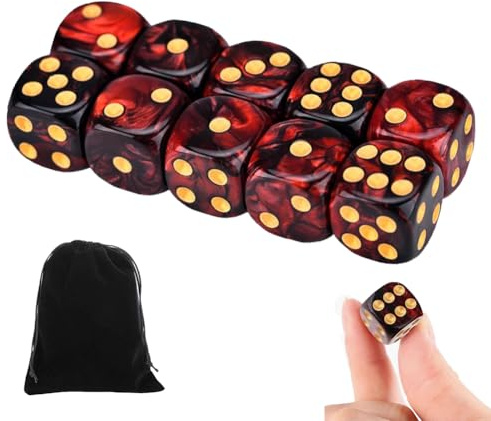 12 Stücke Würfel - 16mm Würfel aus Acryl, Rote-Schwarze Spielwürfel mit Samtbeutel für Brettspiele, Rollenspiele, Tabletop-Spiele, Matheunterricht