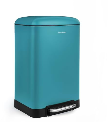 Les Collectors Poubelle de Cuisine à Pédale N°534, Acier inoxydable, Capacité 20L, Sac compatible 30L, Compacte, Pratique, Fermeture silencieuse, Seau intérieur amovible, Finition Mat, Bleu Azur