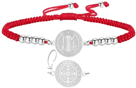 EUEAVAN Bracciale con medaglia di San Benedetto fatto a mano con cordino rosso portafortuna Bracciale San Benito double face con croce Amuleto sacro Gioielli cattolici Regalo religioso