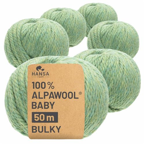 HANSA-FARM | 100% Baby Alpakawolle in 50+ Farben (kratzfrei) - 300g Set (6 x 50g) - weiche Alpaka Wolle zum Stricken & Häkeln in 6 Garnstärken by Hansa-Farm - Lindenblüte Heather (Grün)