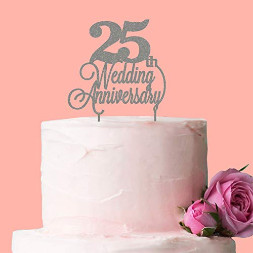 25th Wedding Anniversary Cake Topper: Silver Glitter Acrylic