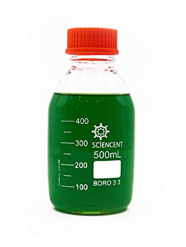 Sciencent 500ml Media Storage Culture Bottle Glass - Leak Proof Ring Super Thick Borosilicate Graduated with GL45 Screw Cap Durable Bottles