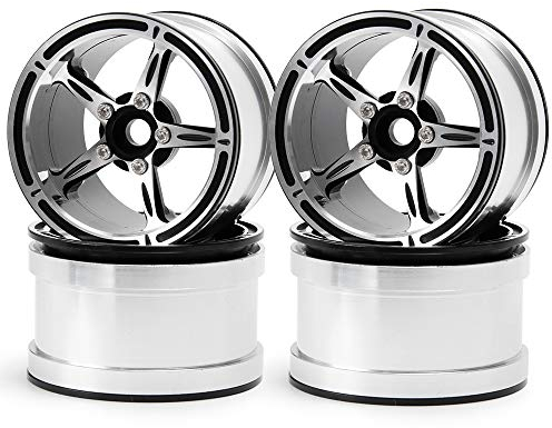 XUNJIAJIE 4 Stück Aluminum Alloy 2.2 Zoll RC Felge Felgenringe Beadlock Radfelge für 1/10th RC Crawler Axial Wraith Modell-Auto (Silber+Schwarz)