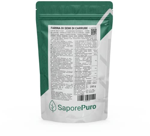 Saporepuro Harina de Semillas de Algarrobo 250 g – SIN GLUTEN – Espesante y gelificante natural 100% puro – Ideal para Helados, Sorbetes, Postres y Salsas