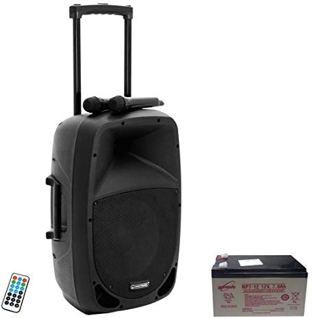 Omnitronic Set MES-15BT2 - Tragbares 15-PA-System mit 2 UHF-Funkempfängern, Audioplayer, Bluetooth & Akku - Schwarz