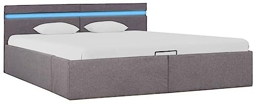 vidaXL Stauraumbett Hydraulisch mit LED Polsterbett Doppelbett Bett Schlafzimmerbett Stoffbett Bettrahmen Bettgestell Stauraum Taupe 180x200cm