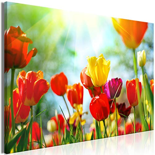 decomonkey Bilder Blumen Tulpen 120x80 cm 1 Teilig Leinwandbilder Bild auf Leinwand Vlies Wandbild Kunstdruck Wanddeko Wand Wohnzimmer Wanddekoration Deko Natur bunt Frühling