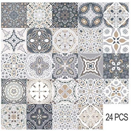HORIWE 24pc Tile Stickers 4x4 Inches Backsplash PVC Waterproof Oil Proof Self Adhesive DIY Bathroom Kitchen New Wall Stickers Home Decor 10x10cm