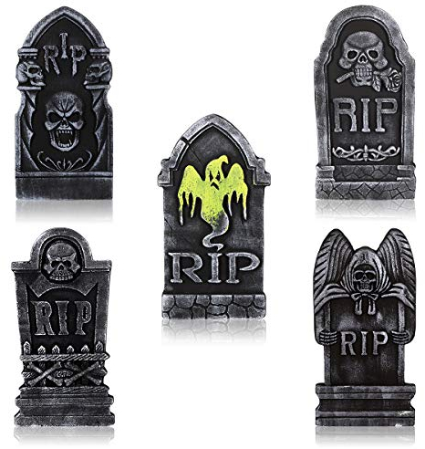 Toyvian 5 Stück 40cm Halloween Schaumstoff Friedhof Grabsteine Dekorationen und 12 Metall Bodenspitze Gruselige Halloween Deko für Innen Und AußEndekoration