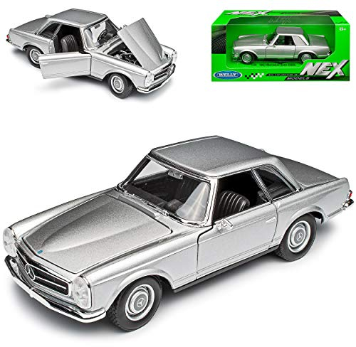Mercedes-B SL-Klasse 230SL Pagode Coupe Silber W113 1963-1971 1/24 Welly Modell Auto mit individiuellem Wunschkennzeichen